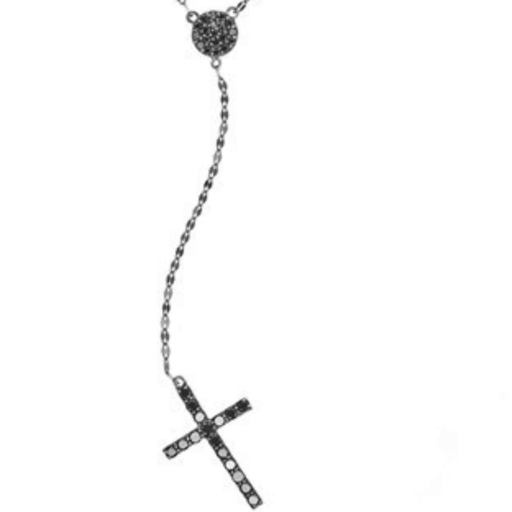 LANA JEWELRY Crossary Y-Necklace Black gold 14K with black Diamond